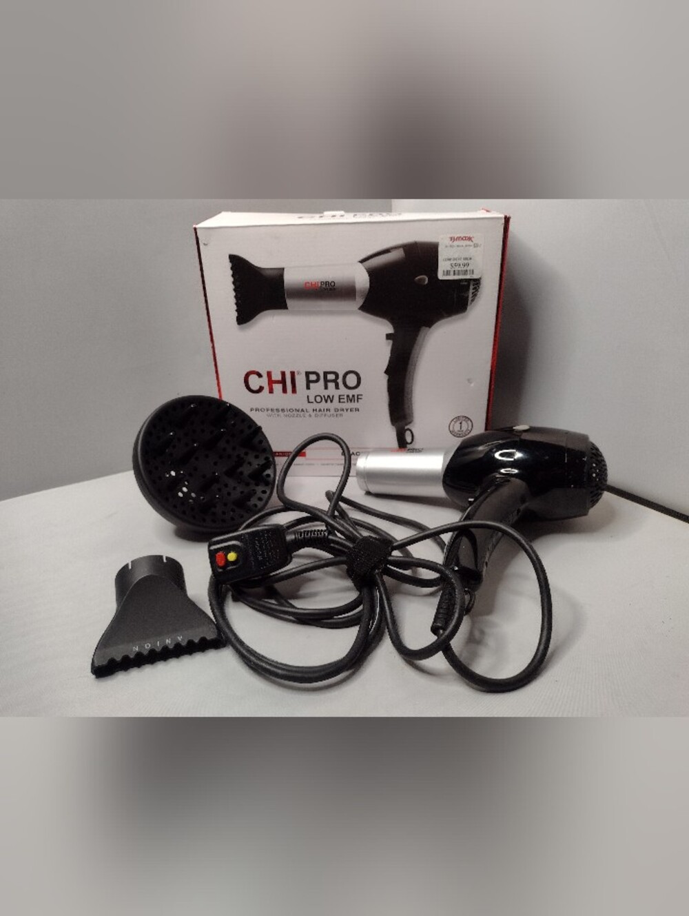 CHI Pro Low EMF Professional Black Hair Dryer with Nozzle & Diffuser